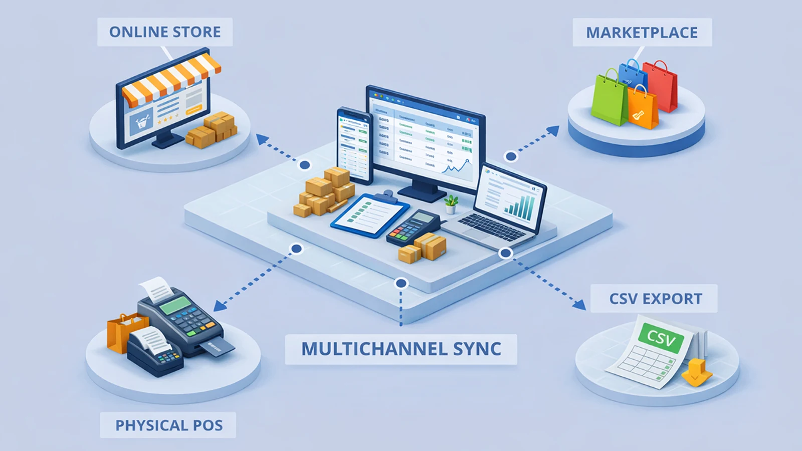 Sincronizacion de inventario entre ecommerce, marketplace y punto de venta